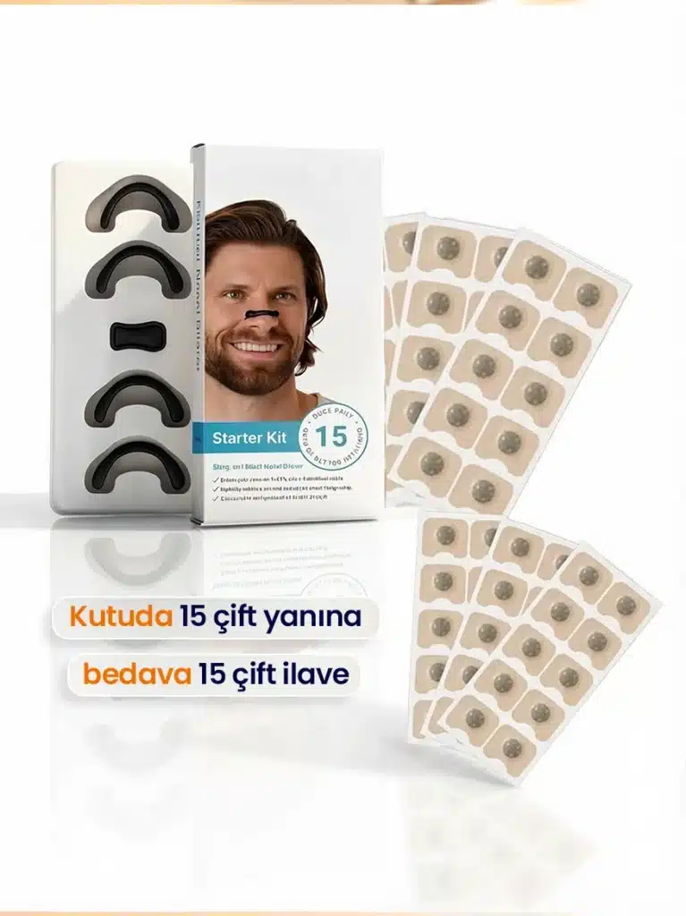 Mıknatıslı Burun Bandı Seti Horlama Önleyici 15 +15 adet çift mıknatıslı bant Hediye