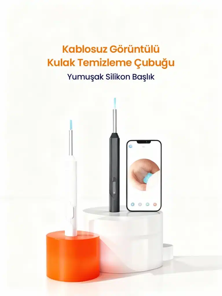 WiFi Kameralı Şarjlı Akıllı Kulak Temizleyici Görüntülü Kulak Temizleme Cihazı Silikon Başlıklı