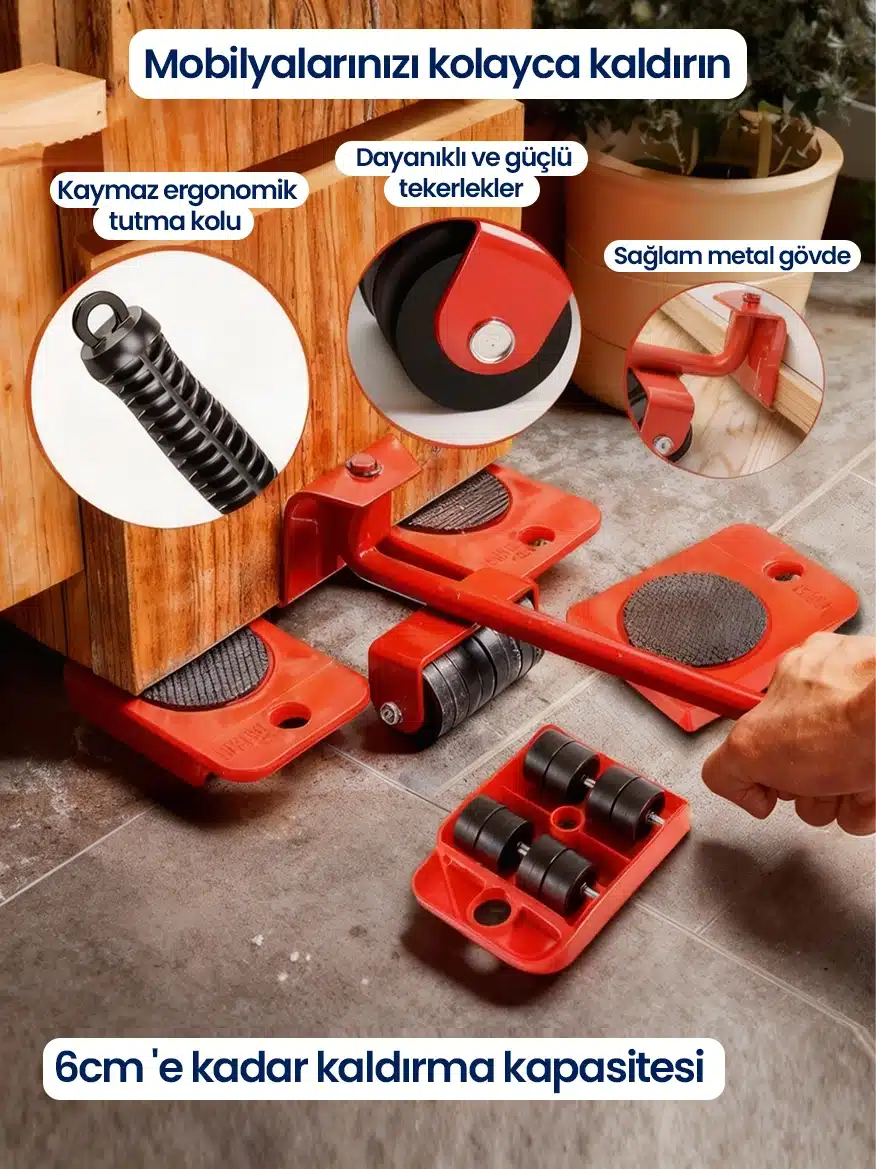 Dayanıklı Metal Gövdeli Mobilya Eşya Taşıma ve Kaldırma Seti 150 KG'a kadar - Görsel 3